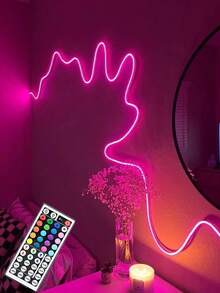 柔性LED灯带，遥控，多种模式，户外防水RGB霓虹灯，音乐同步游戏LED霓虹灯带，适用于卧室、室内家居装饰、派对装饰、DJ迪斯科氛围照明、游戏氛围照明 - 彩色 - 查看 1
