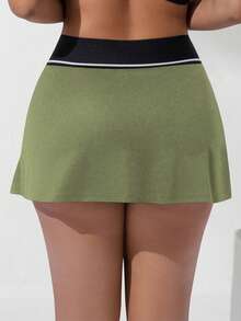 Women's High Waist Skort With Pockets And Contrast Trim - Mint Green - View 5