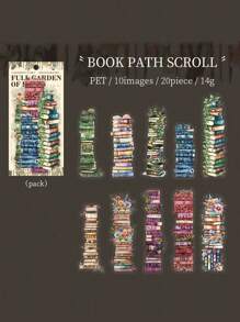 20 Peças/Pacote Adesivos PET com Padrão de Livro de Flor Vintage, Adesivos Decorativos de Álbum DIY para Scrapbooking, Materiais Escolares, De Volta às Aulas