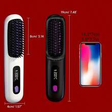 JMMO 1 Pc Mini Hair Straightener Comb, 2000mAh USB Rechargeable LithiumBattery, 10W Anion Heated Brush With 3 Temperature Settings, PortableAnti-Scald Styling Tool For Home And Travel Use, Ideal Women's Gift