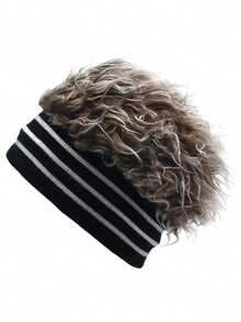 1pc Men Women Spiked Fake Hair Cycling Sport Hat Comfortable Knit Funny Hip Hop Dance Party Short Melon Wig Skull Beanie Hat - Multicolor - View 7