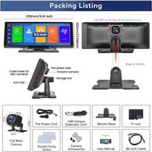 9.3inch Portable Car Screen With Wireless Apple Carplay Android Auto Mirror Link Dash Cam Front And Rear Reversing Monitor 1080P Backup Camera Split Screen/DVR Loop Recording/Voice Control/Bluetooth