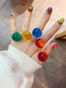 1 pieza Anillo abierto de acero inoxidable de resina clara de estilo minimalista elegante y artístico, adecuado para el uso diario, la calle, el festival de música, la fiesta o la ropa de noche - Multicolor - Ver 4