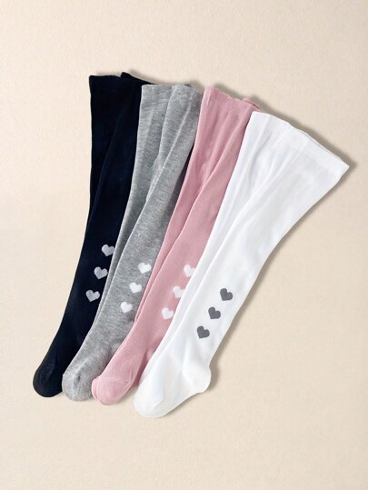 Colanți ușori pentru fete, în culori solide, cu modele drăguțe de inimioare, 1/4 buc. - Moi, elastici și confortabili pentru școală, ținute casual și de zi cu zi, spălare manuală, perfecți pentru primăvară și toamnă, ținute școlare pentru copii | Îmbrăcăminte durabilă pentru copii