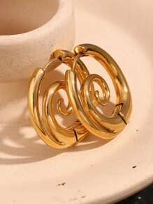 1pair Stainless Steel 18K Gold Plated Spiral Snail Hoop Earrings For Women Fashion Punk Tones Stainless Steel Chunky Jewelry Accessory To Wear On Festive Party Occasions