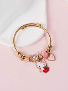 Sanrio Sanrio Hello Kitty Bracelet,1pc Cute Strawberry Hello Kitty Pendant Golden Bracelet,Suitable For Woman Daily Wear