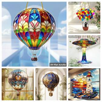 1 件 2D 平面亚克力热气球太阳捕手，节日装饰吊坠，送给家人和朋友的绝佳礼物，春季室内外窗台，欢迎壁挂，季节性节日礼物，户外花园派对装饰