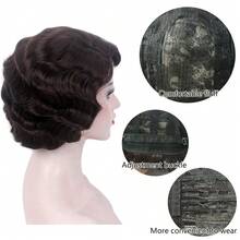 HairJoy 耐热粘胶合成波浪指波假发，1920 年代复古爵士女郎风格，摇滚风短卷发，电影主题玫瑰网帽，适合角色扮演服装 - 彩色 - 查看 7