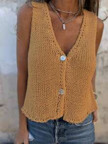 Women Sweater Vests - Brown - View 3