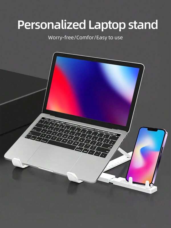 1pc ABS Foldable Portable Laptop/Tablet/Phone Stand With Phone Holder, Adjustable Cooling Rack, Travel Essential, Gift, Black, White, Random Color
