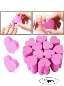 50 件/批迷你美甲锉粉色爱心图案海绵抛光专业抛光打磨块美甲修脚工具配件 - 粉色 - 查看 1