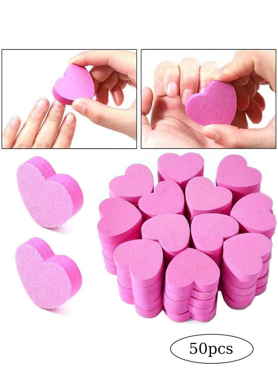 50 件/批迷你美甲锉粉色爱心图案海绵抛光专业抛光打磨块美甲修脚工具配件 - 粉色 - 查看 1