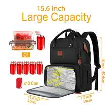 MATEIN Laptop Lunch Backpack, 15.6 Inch Work & Travel Rucksack With Laptop Compartment, Insulated Cooler Bag For Picnic Camping Office Business School, Water‑Resistant Daypack For Men Women, Commuter College Uni Backpack, Back To School Work Bag, Black