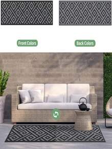 1pc Reversible Waterproof Outdoor Rug, Anti-Aging Outdoor Carpet For Outdoor Track/Path, Yard, Camping, RV, Patio, Deck, Beach (Black And Gray)