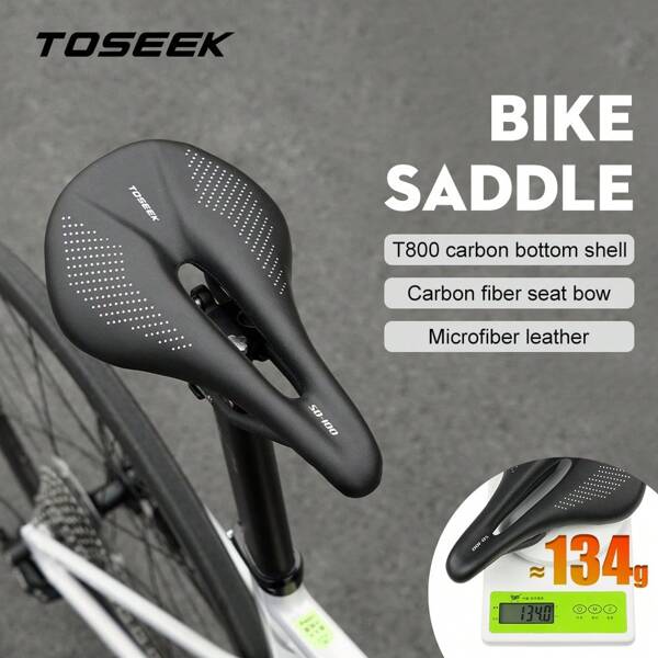 TOSEEK TOSEEK Full Carbon Saddle MTB/Road 143/155MM Bike Saddle Super Light Leather Carbon Cushions 135g Carbon Rails Bicycle Seat
