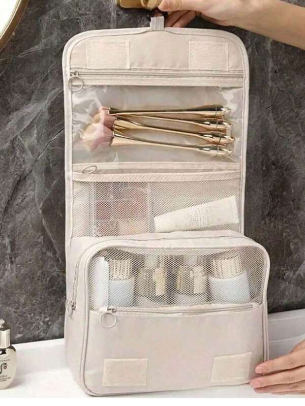 1pc Hanging Toiletry Bag With Hook, Cosmetic Bag,Make Up Bag,Portable Travel Organizer For Business Trip, Foldable Cosmetic Bag With Handle, For Makeup Tools, For Bathroom, For Travel, For College Dorm, Nylon, Fashion, For Women, For Men, Gift For Mom, Dorm Essentials Travel Essentials Travel Accessories Back To School Purse Summer Beach Bag Car Accessories Travel Bag
