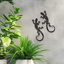 1/2 Stück Metall Gecko Wanddekoration, modernes Reptilien Design robuste Eisen Wandskulptur für Innen/Außen, Zuhause, Garten, Terrasse, Gartendekoration, Gartenausstattung