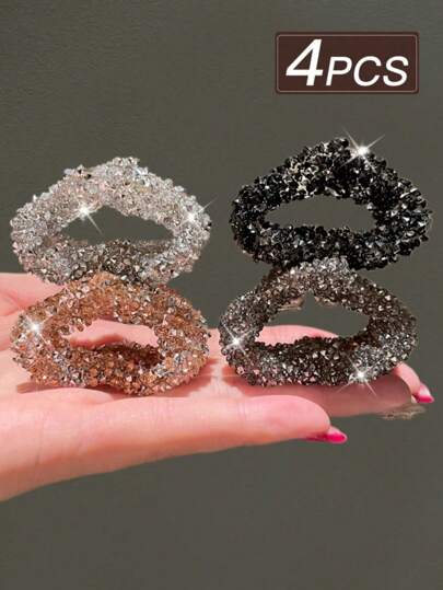 4pcs Women's Elegant & Fashion Rhinestone Inlay Hair Clips, Suitable For Daily Use And Gift-Giving
