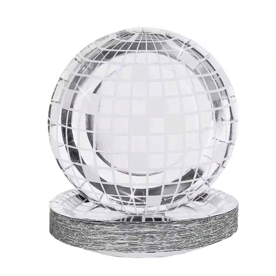 Pink Silver Disco Ball Disposable Tableware Set - 10/20Pcs Plates, 9oz Cups & Napkins For Birthday, Wedding & Dance Party Decor