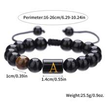 1pc Natural Black Agate 26 Letter Beaded Adjustable Braided Bracelet, Suitable For Various Occasions Like Festivals, Sports, Casual, Business Wear
