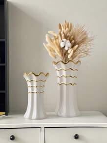 1PC Ceramic High-End Minimalist Style Curved Mouth Vase Suitable For Office Beautiful Decoration, Bedroom Dressing Table Flower Vase, Living Room Desktop Flower Vase Decoration