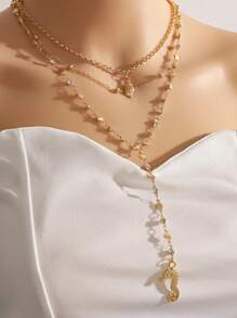 Vogue Whisper 1 szt. Modny prosty naszyjnik z muszli i konika morskiego, wielowarstwowy naszyjnik Y dla kobiet, odpowiedni na prezenty urodzinowe i do codziennego noszenia