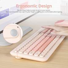 Quiet Wireless Keyboard And Mouse, Retro Typewriter-Style Full-Size Colorful Keyboard And Mouse Combo, Slim Design, Low-Noise Typing For Windows PC Laptop - Orange - View 6
