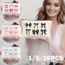 1/5/10/20pcs Sweet Pattern Canvas Zipper Bags Gift Storage Pouch Set, Y2K Style Bow Decor Accessory Organizer Bags, Essential For Ladies Party Butterfly Theme, Versatile Makeup Brush Holder, Stationery Pouch, Party Favor Bags