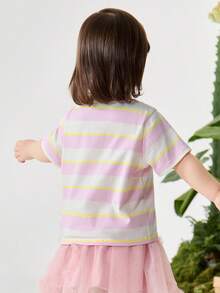 mini bala Kaos Lengan Pendek Warna-warni Ramah Kulit dan Anti-Deformasi untuk Bayi Perempuan, Musim Panas - nada merah putih - View 3
