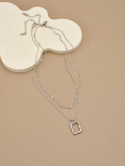 قلادتان هندسية مربعة بسيطة من الفولاذ المقاوم للصدأ (بدون علبة هدايا) ، هدايا لعيد الأب ، عيد الأم ، للتقديم كهدايا