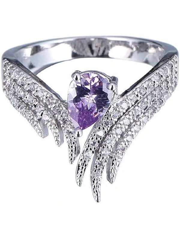 1 pieza Anillos de pareja, anillos de boda elegantes y glamorosos, anillo de diseño minimalista con alas de estilo nuevo, anillo de mujer con alas de ángel y gema púrpura, regalo ideal para amigas o hermanas en verano