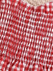 Girls Ruffle Hem Plaid Spaghetti Strap Casual Dress, Fashionable Summer Sleeveless A-Line Dress For Teenagers - Red and White - View 3