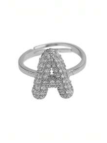 泡泡可爱26字母戒指女款气球镀金锆石A-Z字母开口可调节戒指美观婚礼珠宝礼物 - 字母戒指 - 查看 40