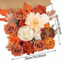 1 Set Artificial Fall Flowers Orange Combo Box Set Rose Fabric Mix Peony, Fake Flowers With Stems For DIY Bridal Wedding Bouquets Centerpieces Shower Party Home Decorations