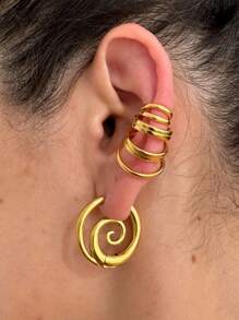 1pair Stainless Steel 18K Gold Plated Spiral Snail Hoop Earrings For Women Fashion Punk Tones Stainless Steel Chunky Jewelry Accessory To Wear On Festive Party Occasions