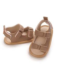 春夏男童舒适PU皮革橡胶软底魔术贴防滑幼儿/婴儿凉鞋 - 杏色 - 查看 5