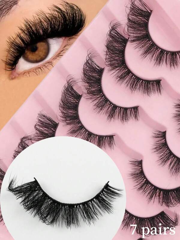 7 Pairs 3D Cat Eye W68 Best Seller False Eyelashes - DD Curl Voluminous Fluffy Russian Style Lashes For Sparkling Glam Eyes, Reusable Synthetic Fibers, Quick & Easy Application, Perfect Holiday Gift For Christmas/Valentine's (Party/Wedding/Daily Use)