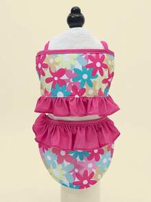 1件宠物狗荷叶边印花连衣裙，适合日常穿着，夏季游泳和摄影，清爽可爱 - 彩色 - 查看 4