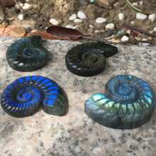 1 peça de concha de labradorita natural esculpida – design espiral azul e laranja iridescente exclusivo, ornamento de pedra artesanal para decoração de casa, decoração de festa ou presente de aniversário, Natal ou ocasiões especiais, acessório de mesa, decoração elegante, acabamento polido