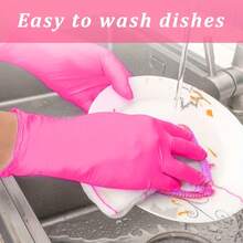 100/50/4pcs Per Pack (Without Box), Available In Deep Pink And Light Purple. Disposable Nitrile Gloves. Sizes: S, M, L, XL. Durable, Waterproof, And Thickened, Suitable For Household Cleaning. Also Applicable For Kitchen, Bathroom, Cleaning, Tattooing, Beauty Care, Hair Coloring, Pet Care, Beauty Salon, Cleaning Supplies, Etc. - Dark Pink - View 5