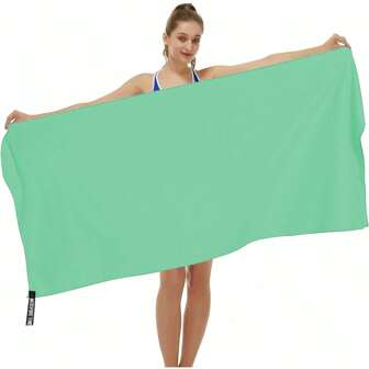 1pc Mint Green Camping Towel, Super Absorbent, Quick Drying Microfiber Travel Towel, Ultra Soft Compact Fast Dry Beach Towel, Suitable For Swimming, Beach, Fitness, Hiking, Yoga, Travel, Comes With Zipper Bag, Hand Towel/Gym Towel/Face Towel/Beach Towel, Beach Essentials, Beach Accessories, Pool Float