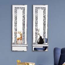 Esconces de vela con cristales y espejo en forma de diamante, Juego de 2 portavelas de pared de plata, Decoración de pared para sala de estar, comedor (Rayas rectangulares (Estilo 4)) - Raya rectangular (estilo 4) - Ver 6