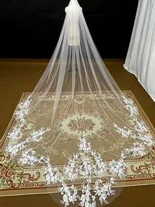 1 pieza Velo de novia con encaje y aplicaciones, velo de novia con cola, accesorio nupcial - Multicolor - Ver 10