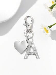 1pc Fashionable European American Luxury Heart Hollow English Letter Shaped Key Chain Pendant, Studded With Rhinestones, Suitable For Women Car Key, Bag Decor, Birthday Gift