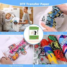 DTF Transferfolie und Pulver Starterset, enthält 30 Blatt A4 11,7*8,3 Zoll DTF Folie, 200G/7,05 Unzen Schmelzpulver, 1 Rolle Klebeband, 4 Stück T-Shirt Linealführung, für Tintenstrahl-Drucker kann 3D/2D-Bilder drucken Schulmaterial, Schulanfang