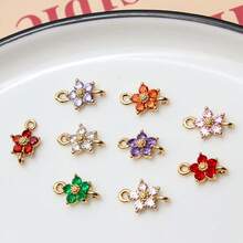 5/10件铜镀金微镶锆石双花吊坠，DIY耳环，发饰，流苏装饰材料 - 彩色 - 查看 1