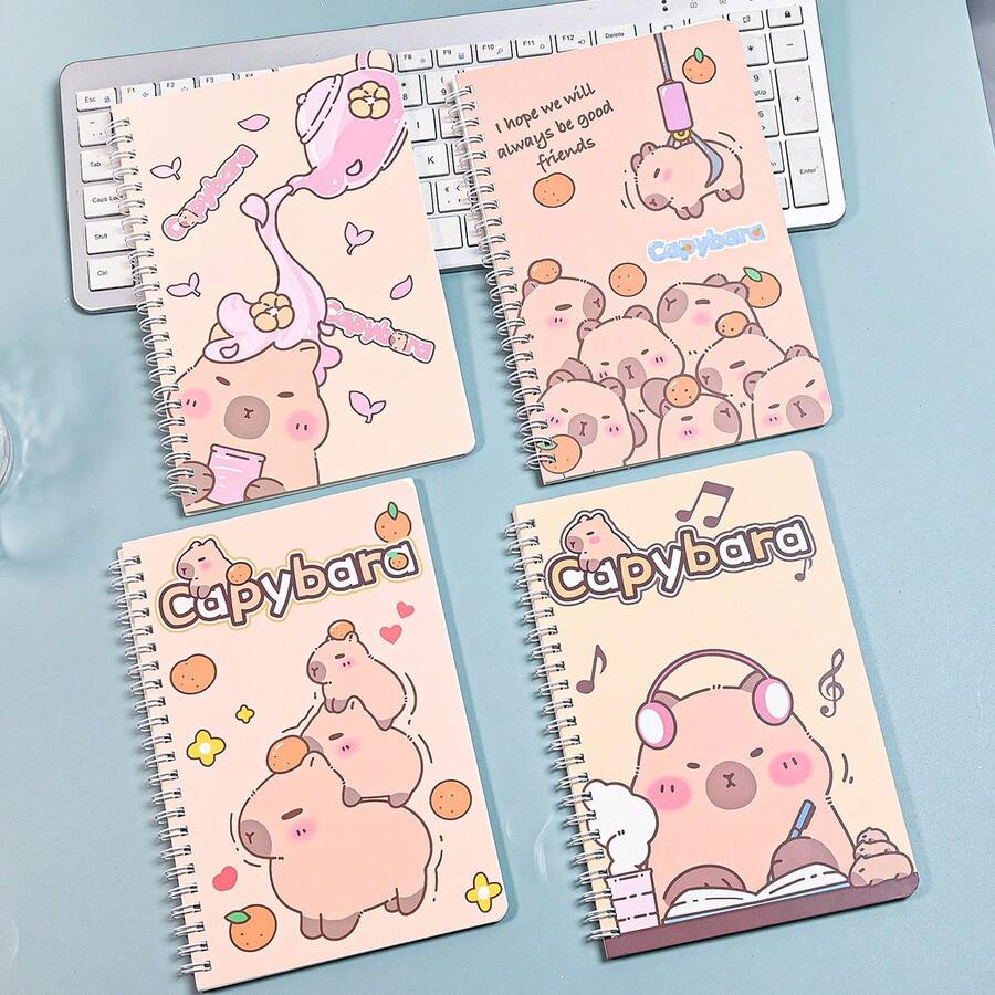 Cuaderno de espiral con lindo diseño de capibaras de dibujos animados, tamaño A5 para el trabajo, la escuela, la escritura, útiles escolares, regreso a clases - A5 - Ver 1