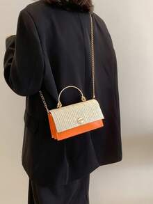 迷你时尚编织手提包（随机缝线颜色） - 橘色 - 查看 6