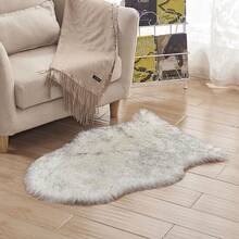 Carpet Non Slip Fluffy Shaggy Soft Rugs Sheepskin Rug Bedroom Mats Faux Fur - White & Gray - View 3