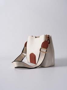 Nueva bolsa de cubo de estilo vintage de alta calidad con correa ancha para mujeres, adecuada para el trabajo, el transporte, las citas y el uso diario. Regalo de Navidad y Invierno - Blanco - Ver 7